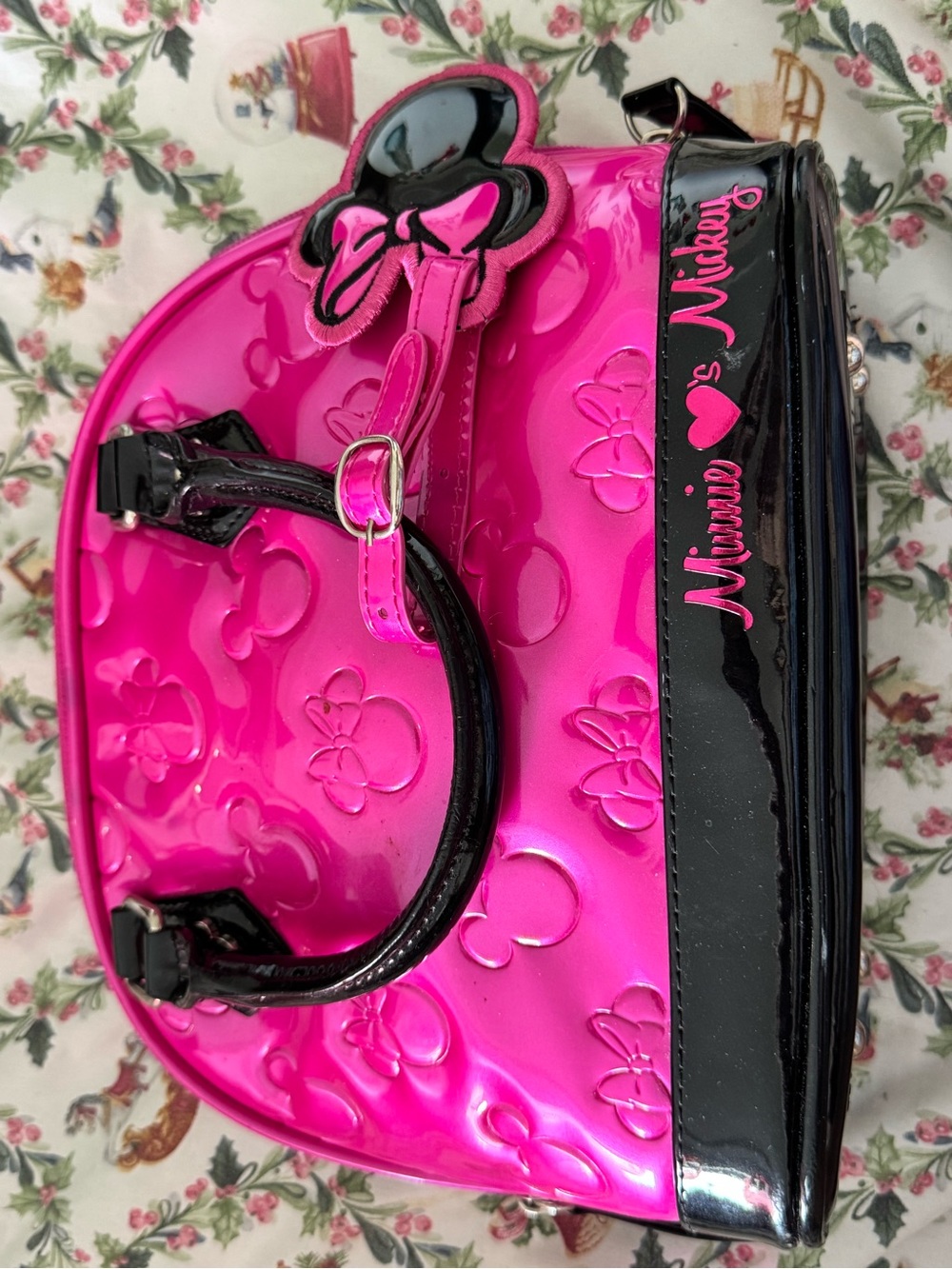 Disney Minnie ❤️Mickey Hot Pink Patent Dome Satchel